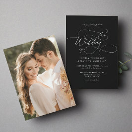 Elegant minimalistisch script zwart foto bruiloft kaart