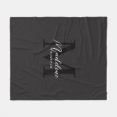 Elegant minimalistisch script zwart monogram fleece deken (Voorkant (Horizontaal))