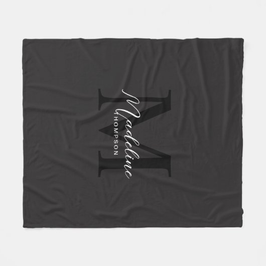 Elegant minimalistisch script zwart monogram fleece deken (Voorkant (Horizontaal))