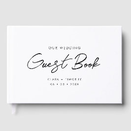 Elegant minimalistisch script zwart-wit bruiloft gastenboek