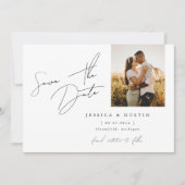 Elegant minimalistisch script zwart-wit save the date (Voorkant)