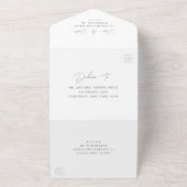 Elegant minimalistisch script zwart-witbruiloft all in one uitnodiging (Buitenkant)