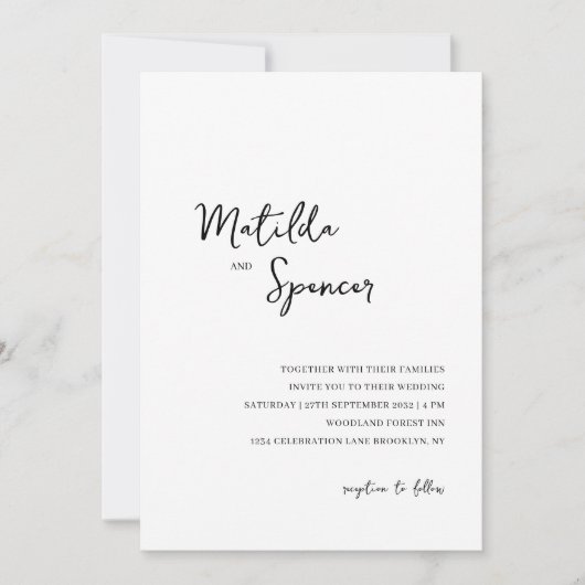 Elegant minimalistisch script zwart-witbruiloft kaart (Voorkant)