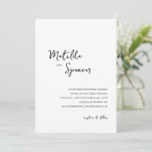 Elegant minimalistisch script zwart-witbruiloft kaart (Staand voorkant)