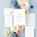 Elegant minimalistisch script zwart-witbruiloft kaart<br><div class="desc">Volledig aanpasbaar,  deze eenvoudig stijlvolle trouwuitnodiging kenmerkt een minimalistisch estheticum met een combinatie van elegante doopvonten.</div>
