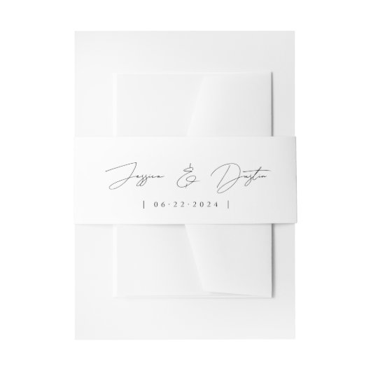 Elegant minimalistisch script zwart-witbruiloft uitnodigingen wikkel (Voorkant Voorbeeld)