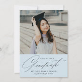 Elegant minimalistisch Sky Blue Photo Afstuderen Aankondiging (Voorkant)