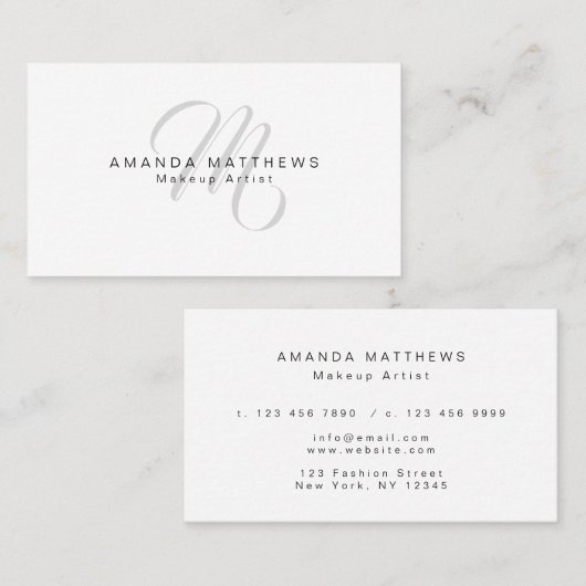 Elegant minimalistisch stijlvol script grijs monog visitekaartje (Voorkant / Achterkant)