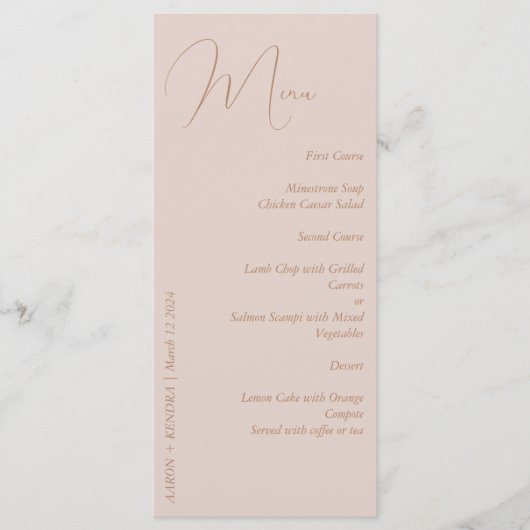 Elegant minimalistisch stoffig roze en goud menu (Voorkant)