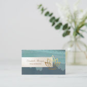 Elegant minimalistisch, streep, gouden lotus visitekaartje (Staand voorkant)