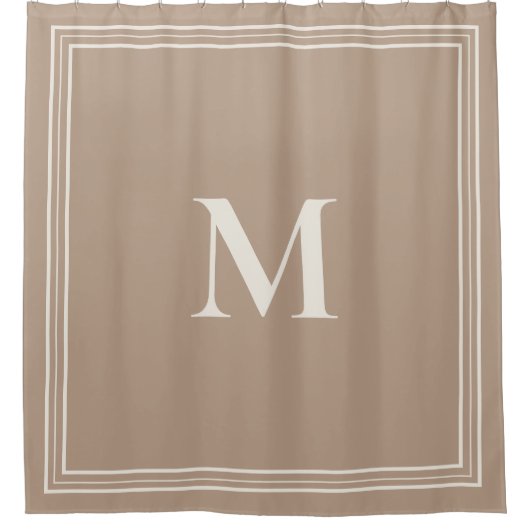 Elegant minimalistisch Tan Monogram Douchegordijn (Voorkant)