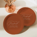 Elegant minimalistisch Terracotta Afstuderen Papieren Bordje<br><div class="desc">Elegant afstuderen papier borden met "Afstuderen" in een mooi wit script met een terracotta achtergrond. Pas de borden van het afstuderen aan door de naam van de afgestudeerde, schoolnaam, en het jaar van het afstuderen toe te voegen. De gepersonaliseerde afstuderen papieren borden zijn perfect voor zowel de academische wereld als...</div>