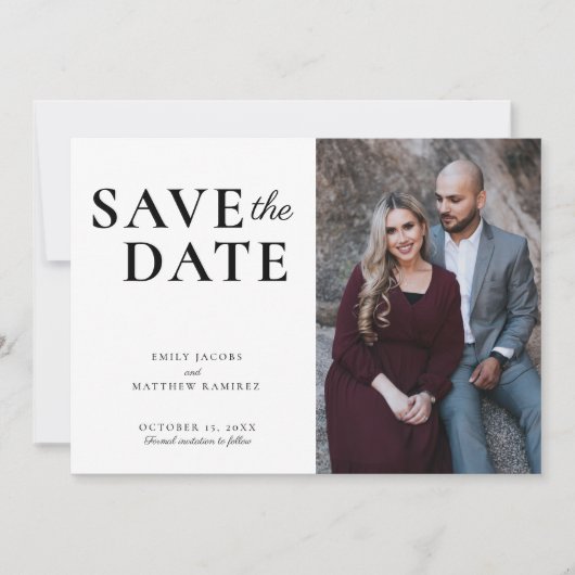 Elegant minimalistisch traditioneel script 1 foto save the date (Voorkant)