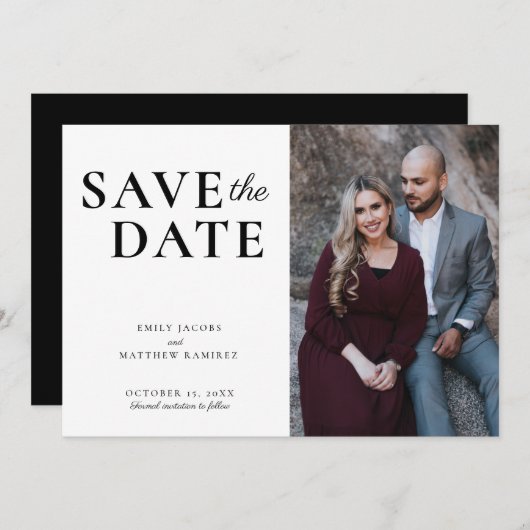 Elegant minimalistisch traditioneel script 1 foto save the date (Voorkant / Achterkant)