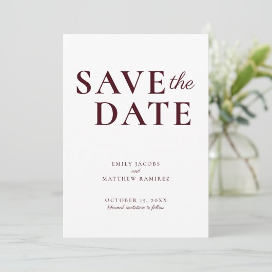 Elegant minimalistisch traditioneel script Bourgog Save The Date (Staand voorkant)