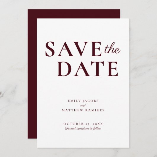 Elegant minimalistisch traditioneel script Bourgog Save The Date (Voorkant / Achterkant)