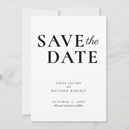 Elegant minimalistisch traditioneel script zwart w save the date (Voorkant)