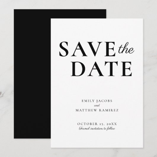 Elegant minimalistisch traditioneel script zwart w save the date (Voorkant / Achterkant)