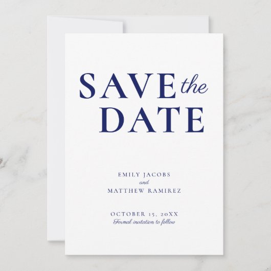 Elegant minimalistisch Traditionele Manuscript Blu Save The Date (Voorkant)