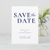 Elegant minimalistisch Traditionele Manuscript Blu Save The Date (Staand voorkant)