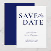 Elegant minimalistisch Traditionele Manuscript Blu Save The Date (Voorkant / Achterkant)