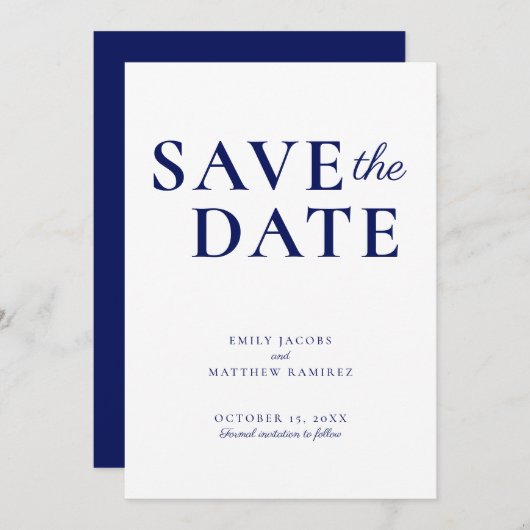 Elegant minimalistisch Traditionele Manuscript Blu Save The Date (Voorkant / Achterkant)