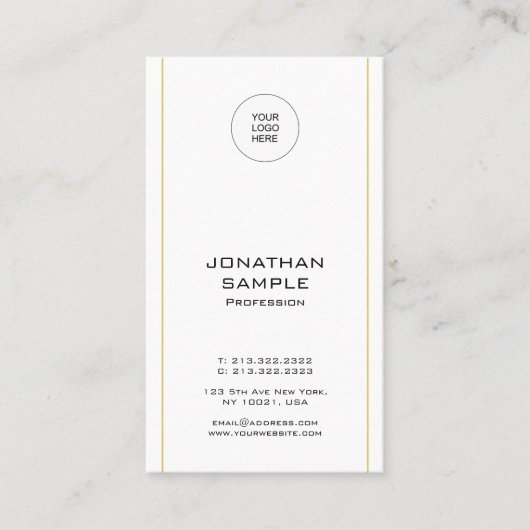 Elegant minimalistisch Trendy Gold Vertical Sjablo Visitekaartje (Voorkant)