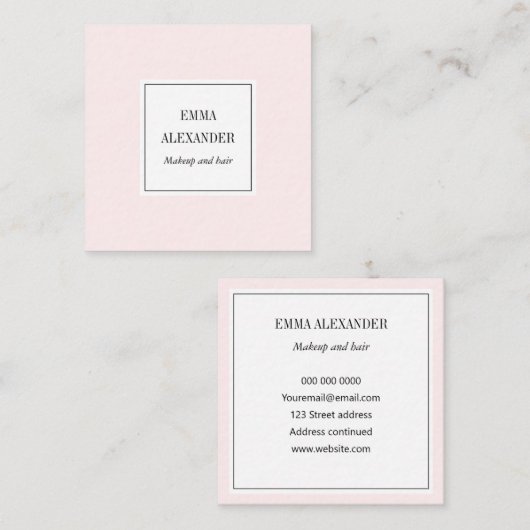 Elegant minimalistisch trendy pastel roze modern vierkante visitekaartje (Voorkant / Achterkant)
