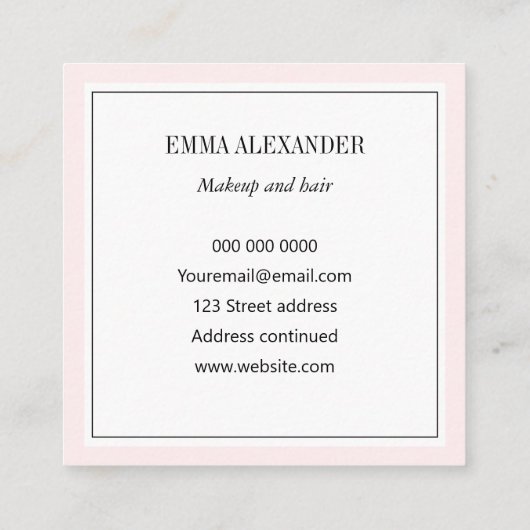 Elegant minimalistisch trendy pastel roze modern vierkante visitekaartje (Achterkant)