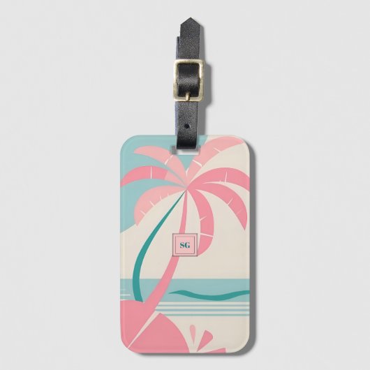 Elegant minimalistisch tropisch roze blauwgroen mo bagagelabel (Voorkant (verticaal))