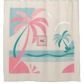 Elegant minimalistisch tropisch roze blauwgroen mo douchegordijn (Voorkant)