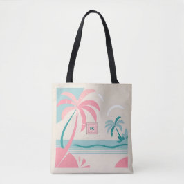 Elegant minimalistisch tropisch roze blauwgroen mo tote bag