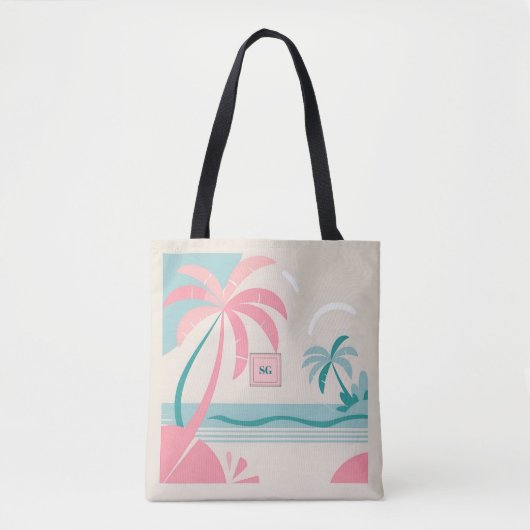 Elegant minimalistisch tropisch roze blauwgroen mo tote bag (Voorkant)