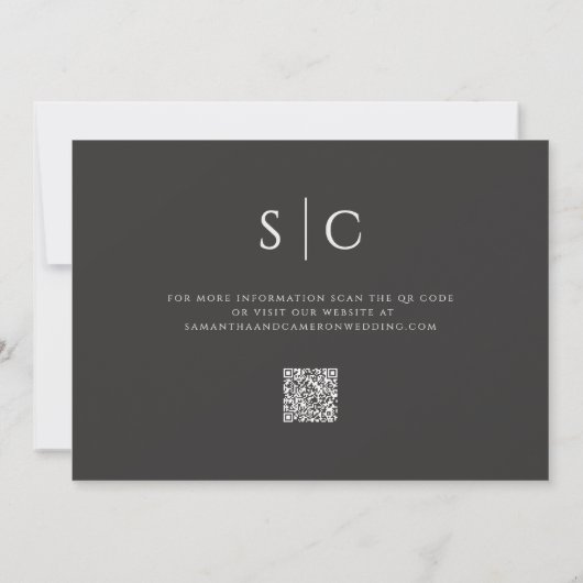 Elegant Minimalistisch Trouw Monogram QR Zachte Zw Save The Date (Achterkant)
