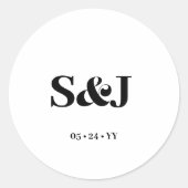 Elegant minimalistisch vet monogram wit bruiloft ronde sticker (Voorkant)
