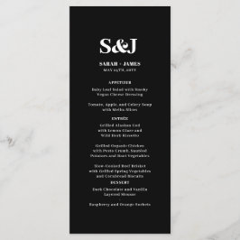 Elegant minimalistisch vet monogram zwart bruiloft menu