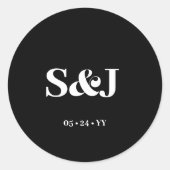 Elegant minimalistisch vet monogram zwart bruiloft ronde sticker (Voorkant)