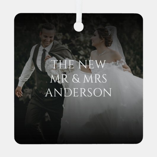 Elegant minimalistisch vet vrolijk en getrouwd fot metalen ornament (Achterkant)