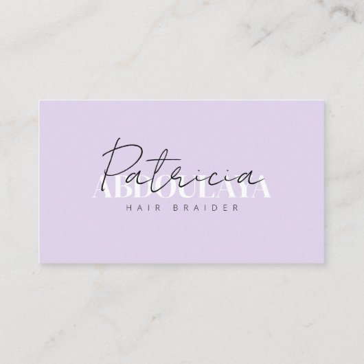 Elegant minimalistisch violet trendy ooghaar vlech visitekaartje (Achterkant)