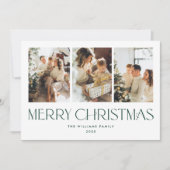 Elegant Minimalistisch Vrolijk Kerst 3 Foto Feestdagenkaart (Voorkant)