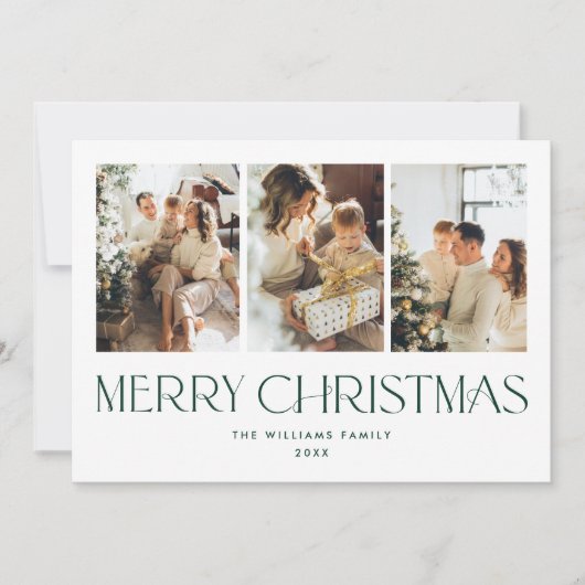 Elegant Minimalistisch Vrolijk Kerst 3 Foto Feestdagenkaart (Voorkant)