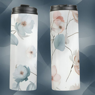 Elegant minimalistisch Waterverf bloemmotief Thermosbeker