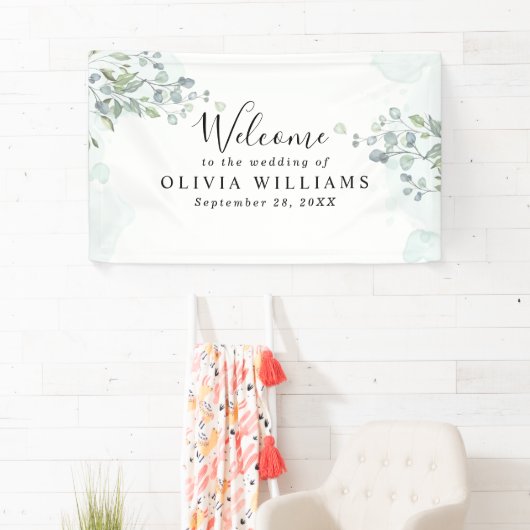 Elegant Minimalistisch Waterverf Greenery Spandoek (Insitu)