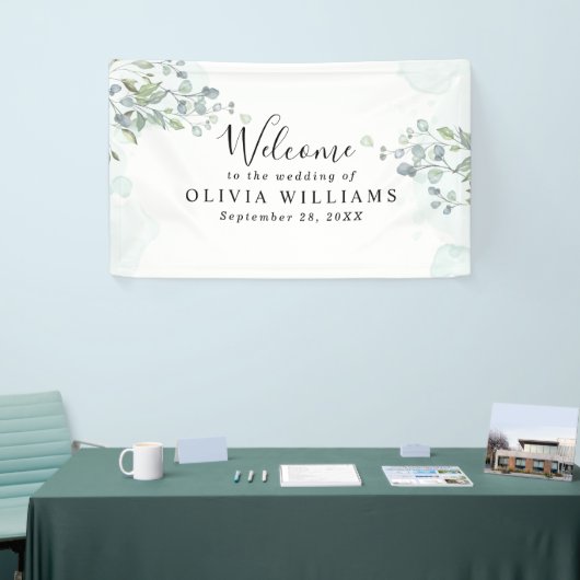 Elegant Minimalistisch Waterverf Greenery Spandoek (Beurs)