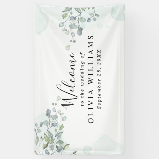 Elegant Minimalistisch Waterverf Greenery Spandoek (Verticaal)