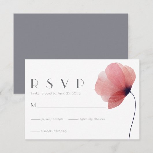 Elegant minimalistisch Waterverf Poppy Wedding Gre RSVP Kaartje (Voorkant / Achterkant)