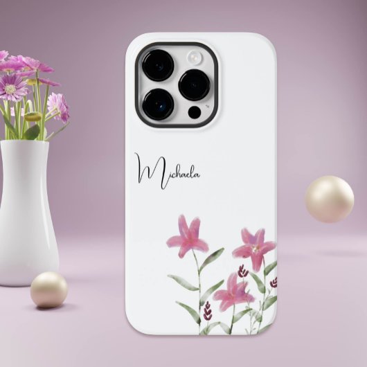Elegant minimalistisch Waterverf Roze wilde bloeme Case-Mate iPhone Case