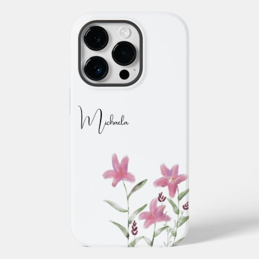 Elegant minimalistisch Waterverf Roze wilde bloeme Case-Mate iPhone Case (Achterkant)