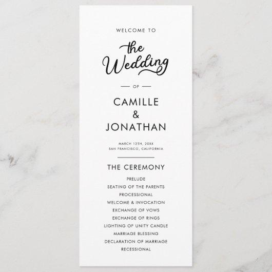 Elegant minimalistisch weddenschap programmakaart (Voorkant)