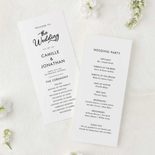 Elegant minimalistisch weddenschap programmakaart
